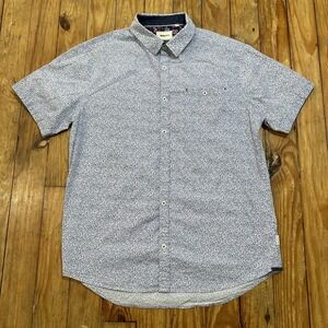 7 Diamonds‎ Shirt Mens Large White Blue Floral Button Up Flap Pockets Neon Rain